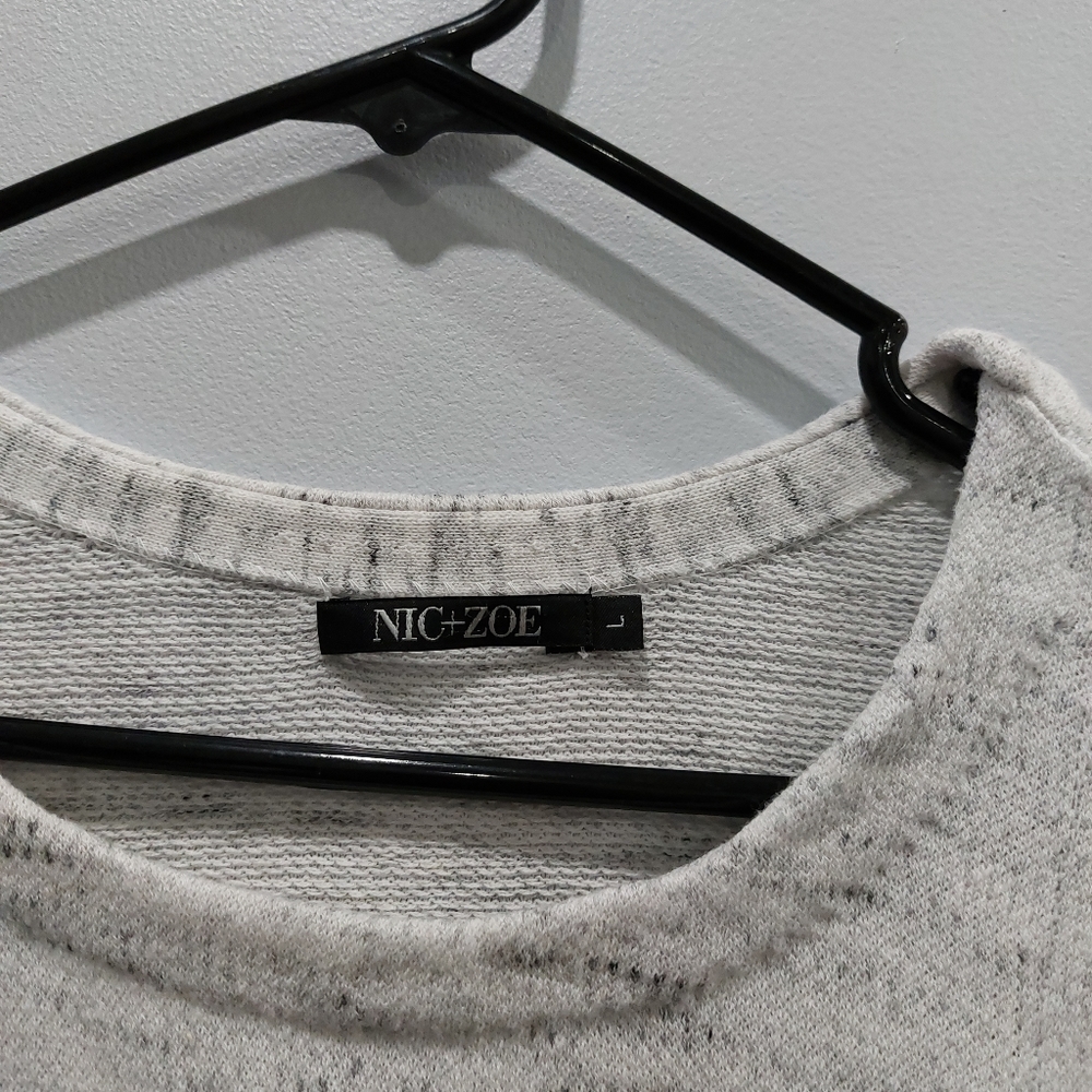 Nic+Zoe Melange-knit Snap Sweater In Moondust Heather Large - Picture 2 of 5